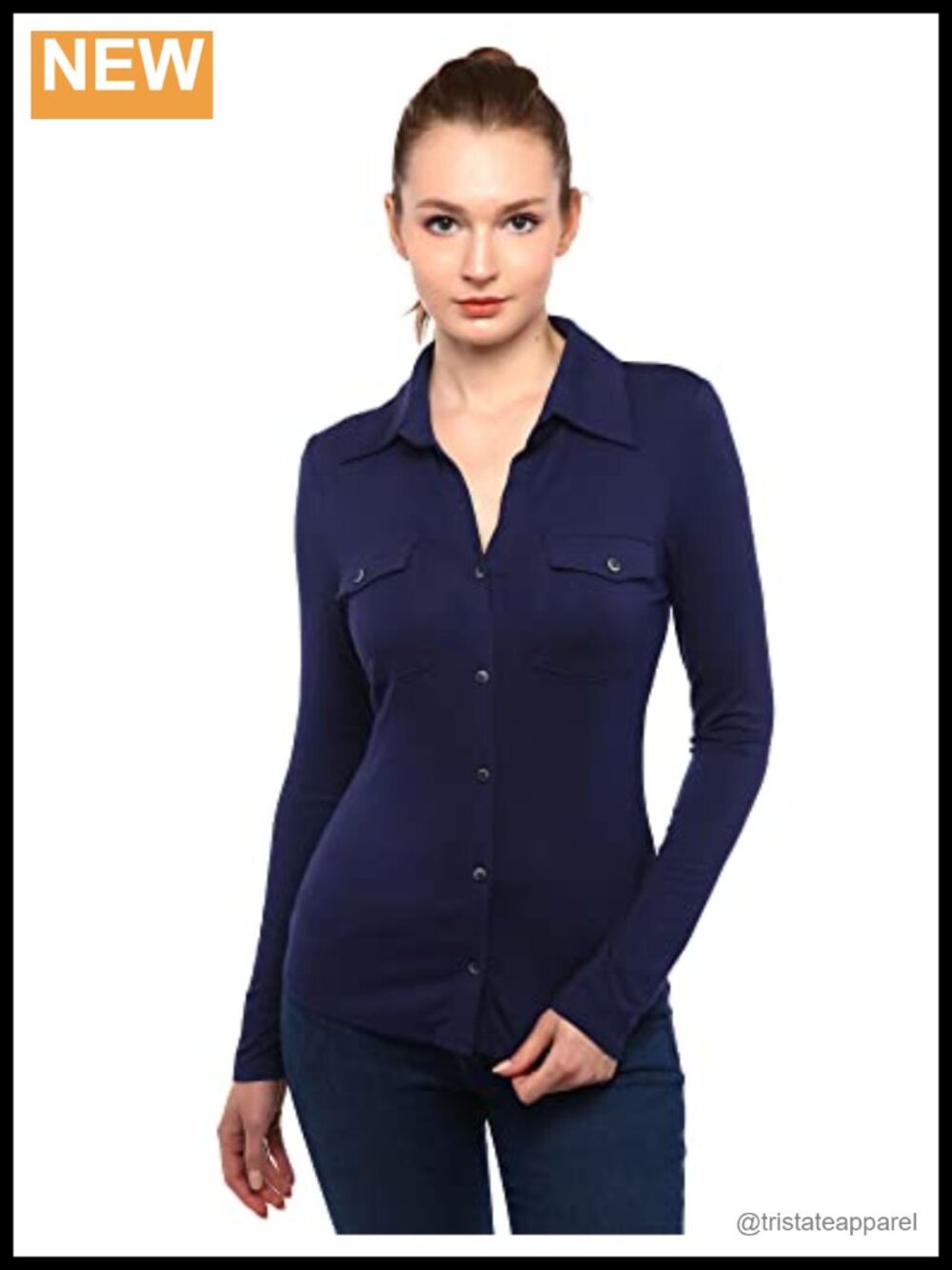 Women's Slim Fit Knit Button Down Shirt Stretch Rayon Office Blouse